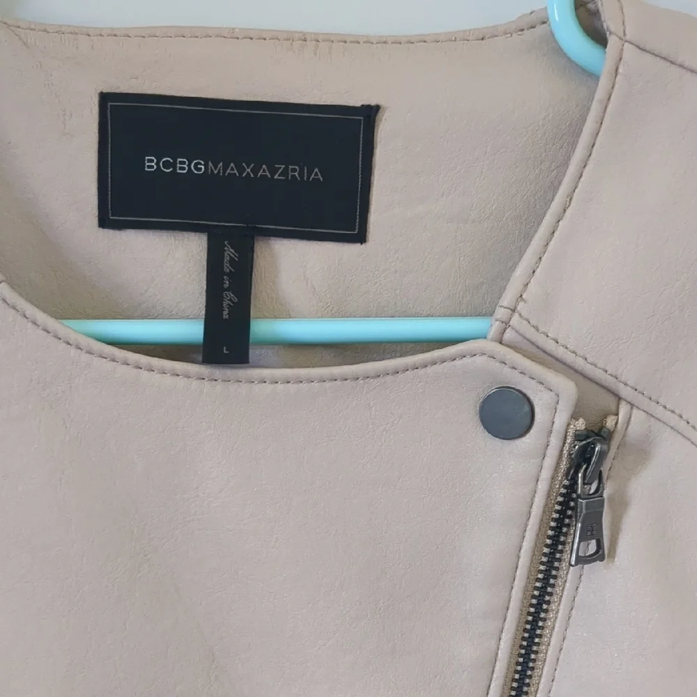 BCBGMaxAzria Tan Leather Jacket Asymmetrical Zipper - Picture 2 of 7